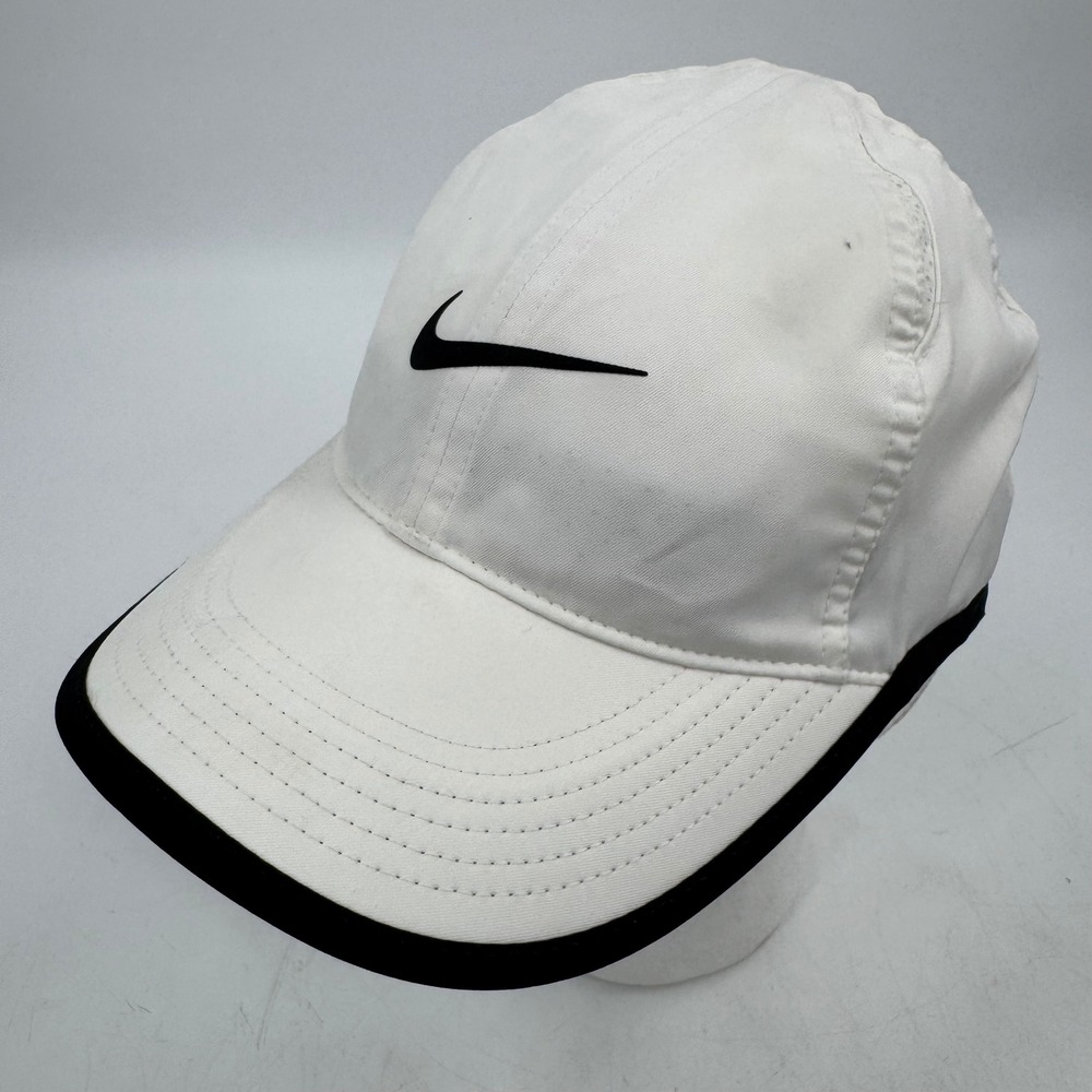 Nike Featherlight Dri-Fit White Black Running Sports Baseball Cap Hat